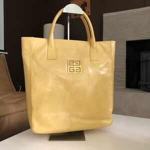 Givenchy Pale Yellow Leather Tote with Gold Logo